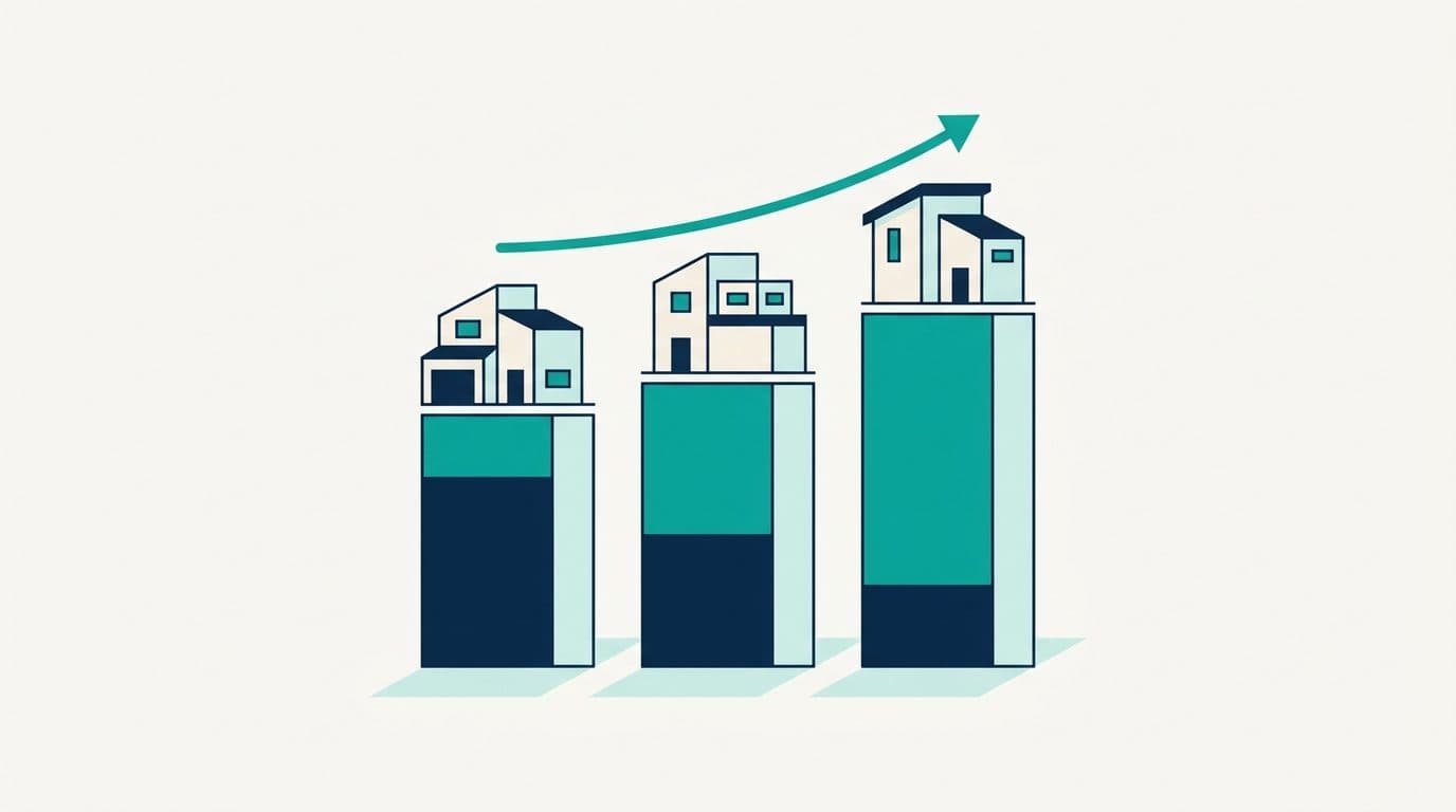 Illustration of equity and debt growing across a property portfolio