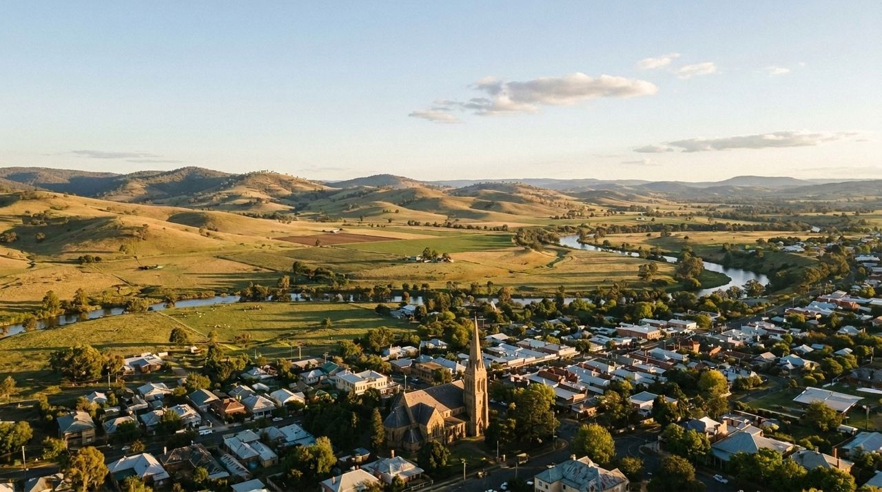 Tamworth and the Peel River valley in the New England, North West NSW, at golden hour